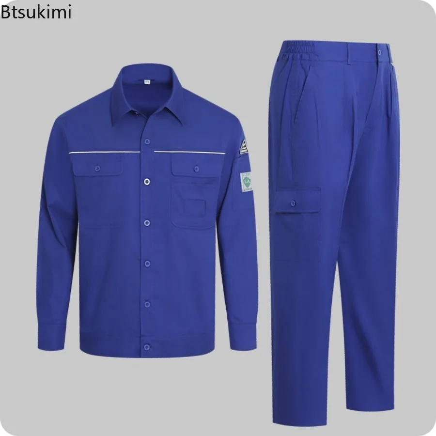 2026-new-men's-summer-pure-cotton-thin-work-uniform-set-women-gas-station-attendants-electronics-factory-anti-static-office-wear