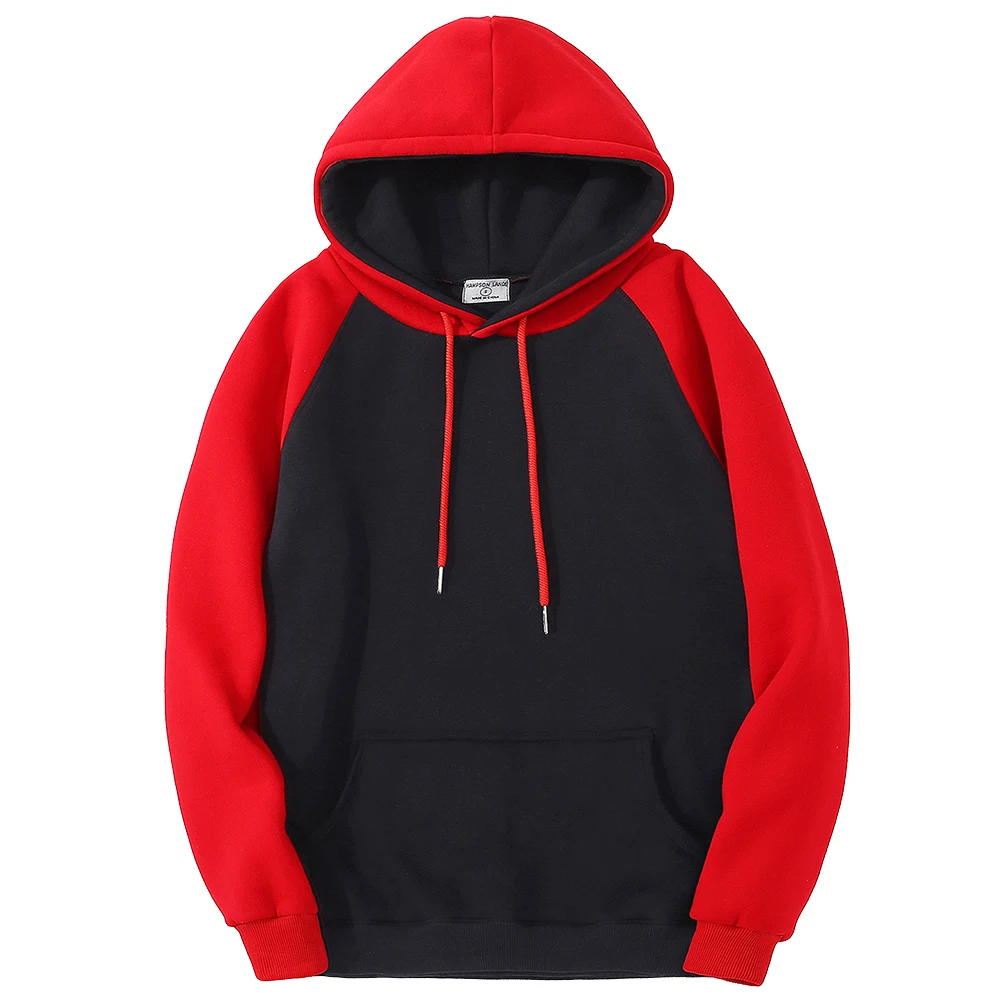 Color Collision Hoodie Women Men Autumn Winter Warm Loose Pocket Streetwear Fleece Raglan Splicing Hooded Couple Sweatshirts