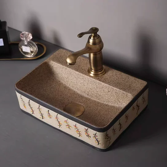 Sandblasted Art Basin Single Bowl Ceramic Washbasin Balcony Sink