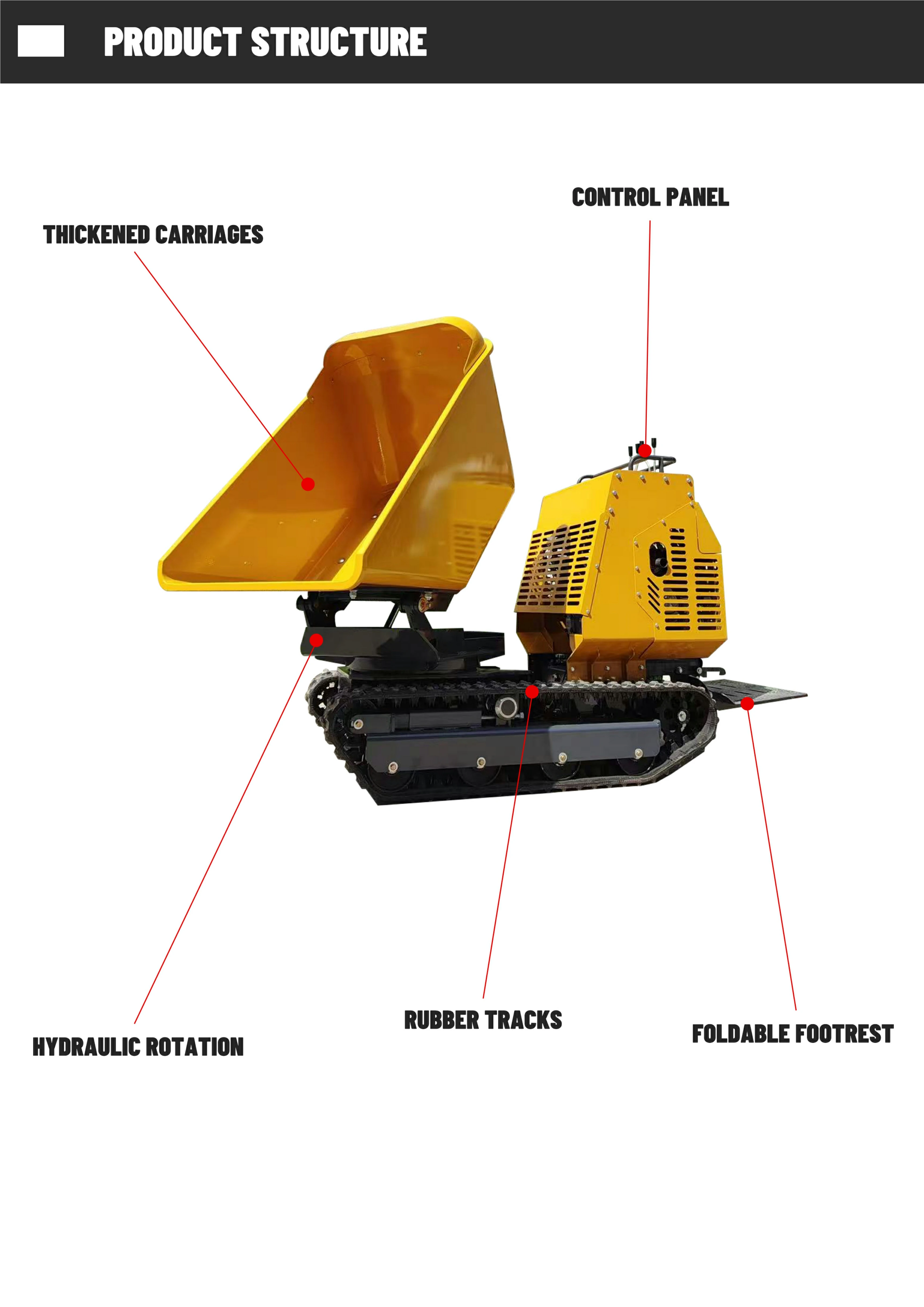 Anpassbarer Mini-Dumper Euro 5 CE-Zertifiziert 1200kg Hydraulischer Radkipper für Baustelle Bauernhof Garten – Detail 3