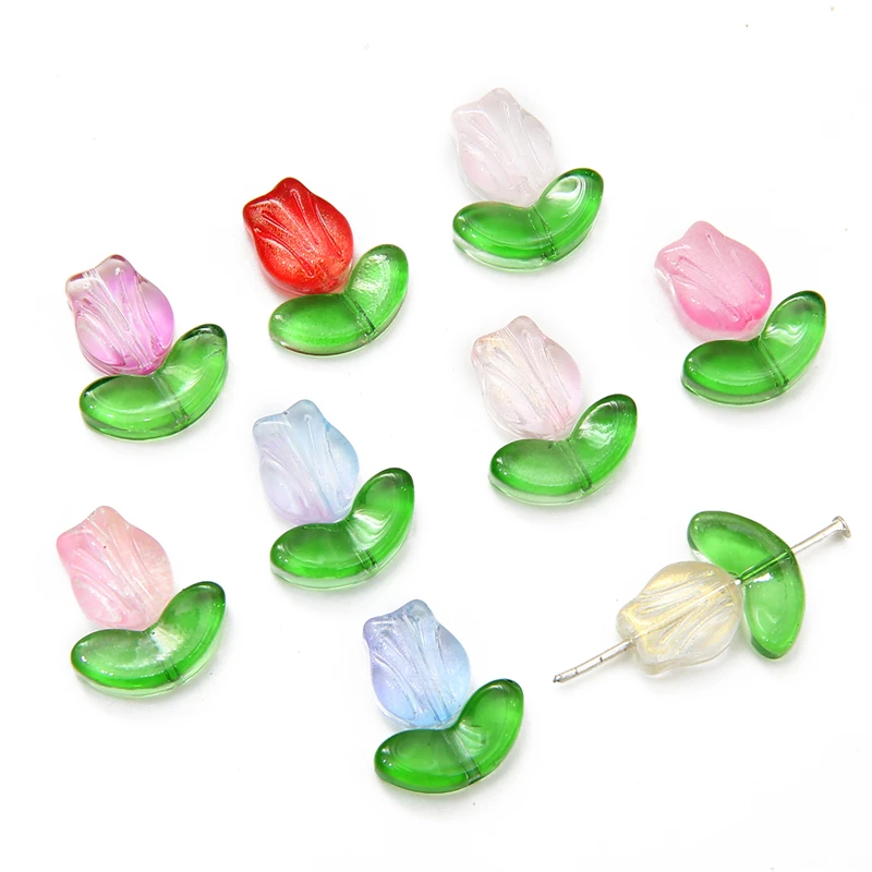 New 10/20Sets Handmade Glass Tulip Flower Beads Charm for Earring Bracelet Necklace DIY Jewelry Making Craft Colorful Beads