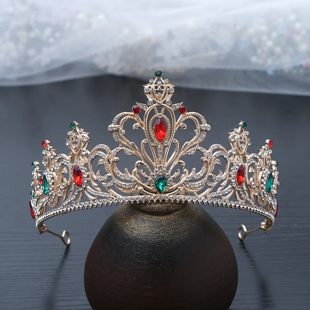 

Золотые винтажные драгоценные камни, корона для волос, украшенный королевский дизайн, сверкающие стразы, идеальный праздник, свадебное элегантное представление, готовый стиль