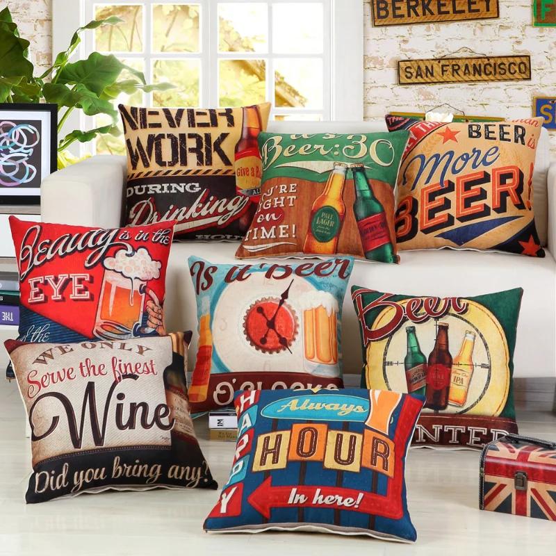 

Funny Beer Cushion Cover Beer Day Decorations Square Pillowcase Waist Throw Pillow Cover Home Decorative Sofa Seat Cushion Cover