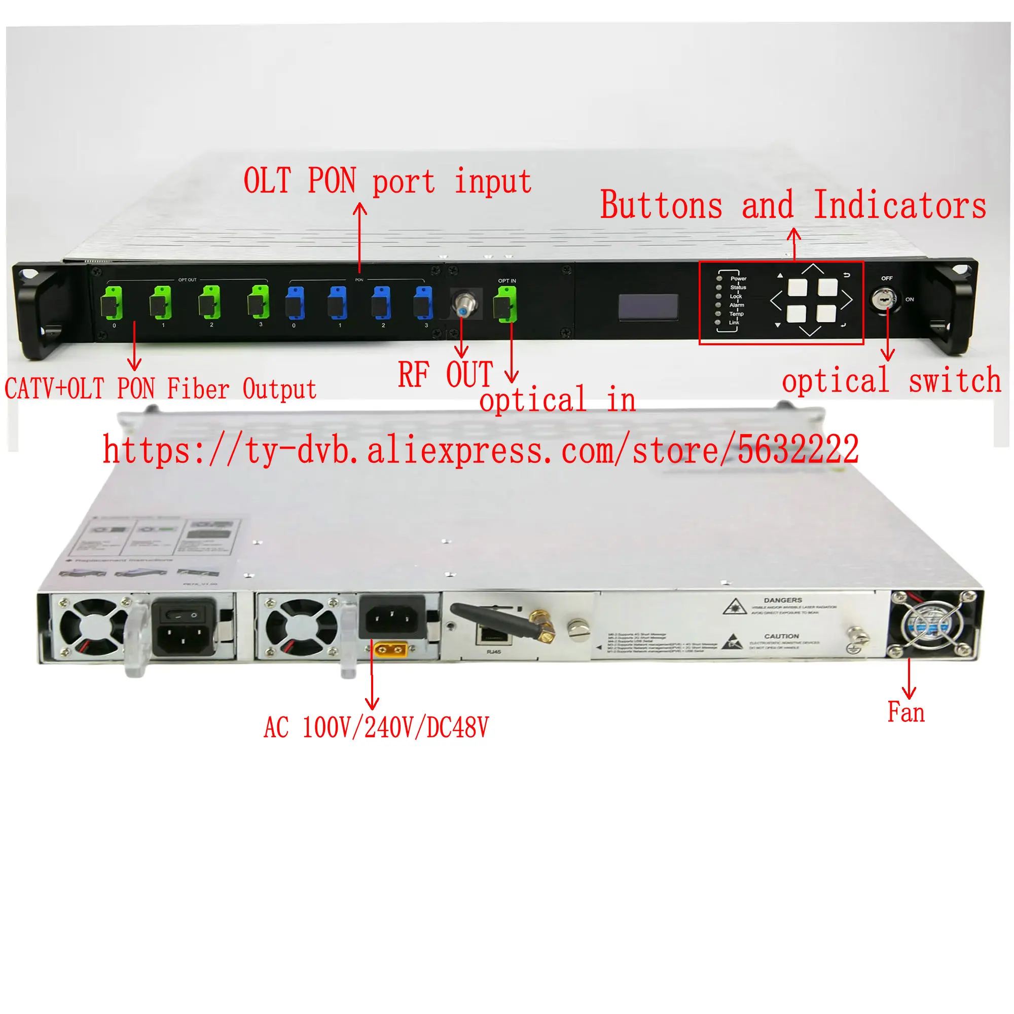 4X23db + WDM 1550nm EDFA 1U amplificador de fibra dopada de Erbio/ytterbio de alta potencia red ftth + catv + iptv