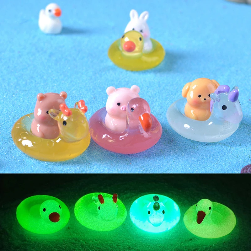 1Pc Mini Luminous Resin Swimming Circle Animal Micro Landscape Ornament Glow In The Dark Miniature Figure DIY Dollhouse Decor