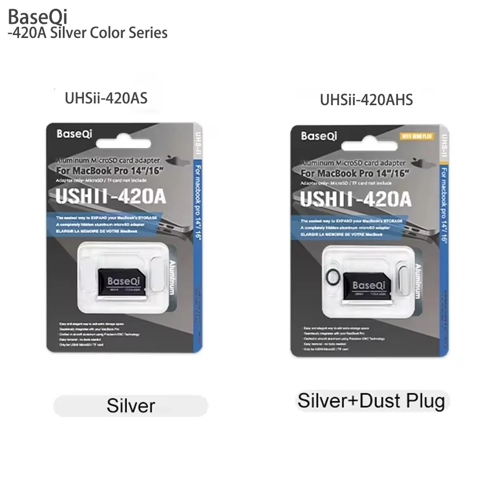 

BaseQi для MacBook Pro 14 дюймов 16 дюймов M1/M2/M3/M4/M5 2025 адаптер Micro SD-карты 420AS серебристого цвета алюминиевый кард-ридер