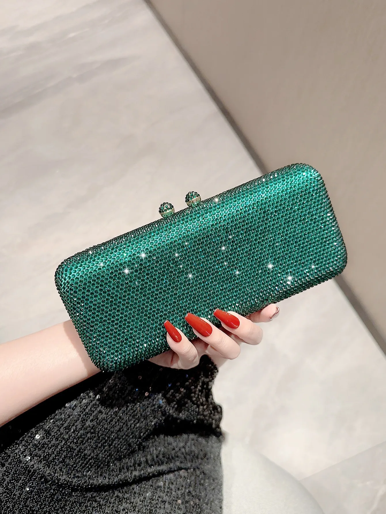 

Fashion Green Rhinestones Women Evening Bag Sequin Clutch Female Crystal Day Clutch Wedding Purse Party Banquet bolsa bag