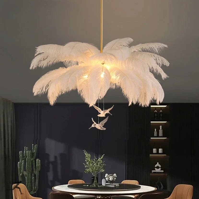 

Feather Light Pendant Lamp Colorful Feathers Ceiling Chandelier LED Living Room Bedroom Dressers Ceiling Hanging Lightings Decor