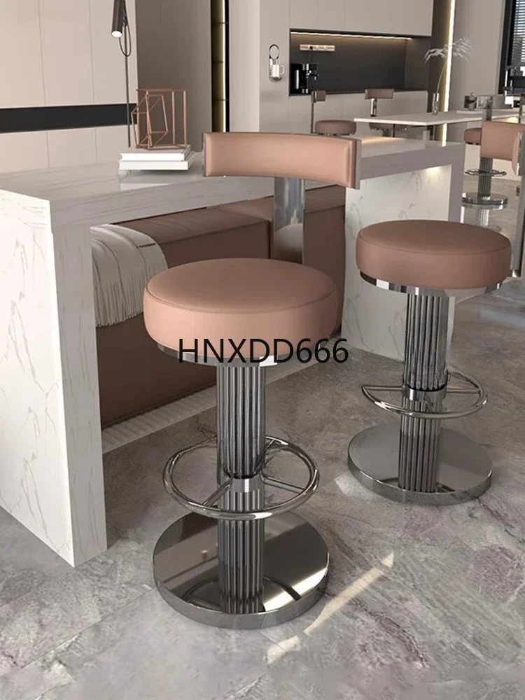 Leather Lifting Bar Chair Living Room Stainless Steel Island Chair