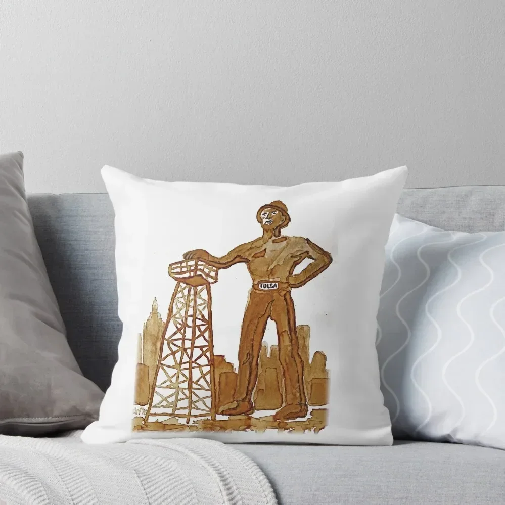 

Tulsa Golden Driller Throw Pillow Embroidered Cushion Cover Decorative pillow case Cushion Covers For Living Room pillow