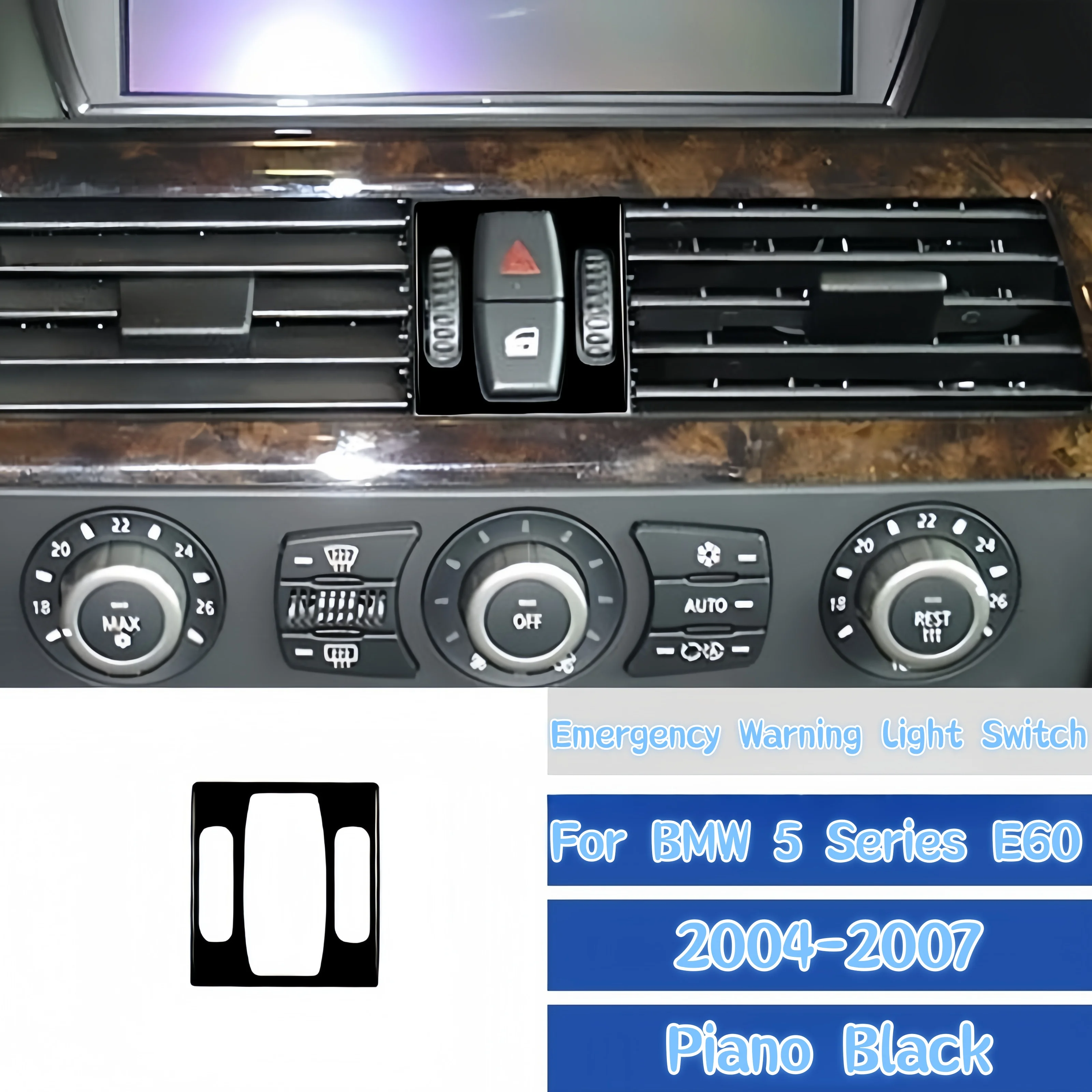 For BMW 5 Series E60 2004-07 Accessories Piano Black Interior Car Emergency Warning Light Switch Frame Trim Cover Decor Sticker