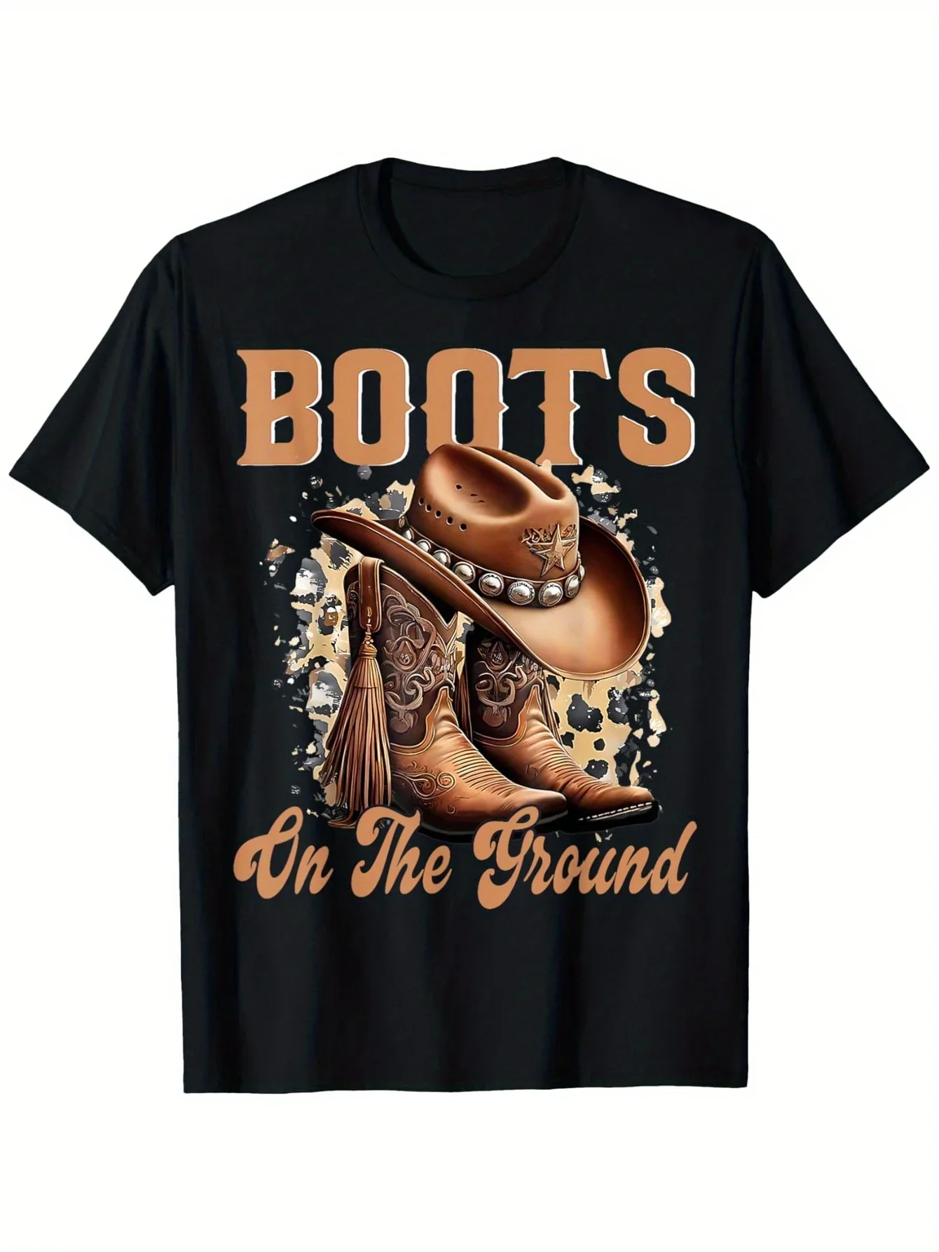 New Boot Cow Western Cow Boots On The Ground T-Shirt, Fashionable Cotton Top Short Sleeve, Street Style Short T-shirt, Comfortab