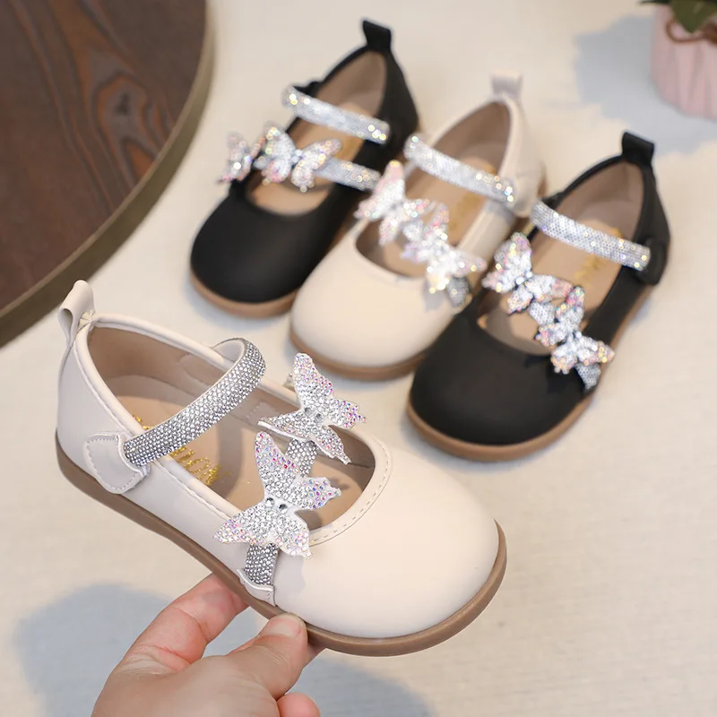 

Новинка весны 2024, детская кожаная обувь с бриллиантами, модная универсальная обувь принцессы для девочек, простая детская повседневная обувь на плоской подошве, Zapatos