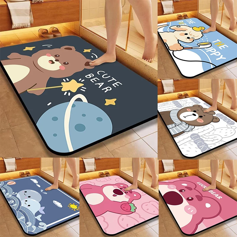 Diatom Mud Bathroom Mat Cute Magic Bear Pattern Quick Dry Absorbent Rug Non Slip Toilet Door Mat with Star Planet Design