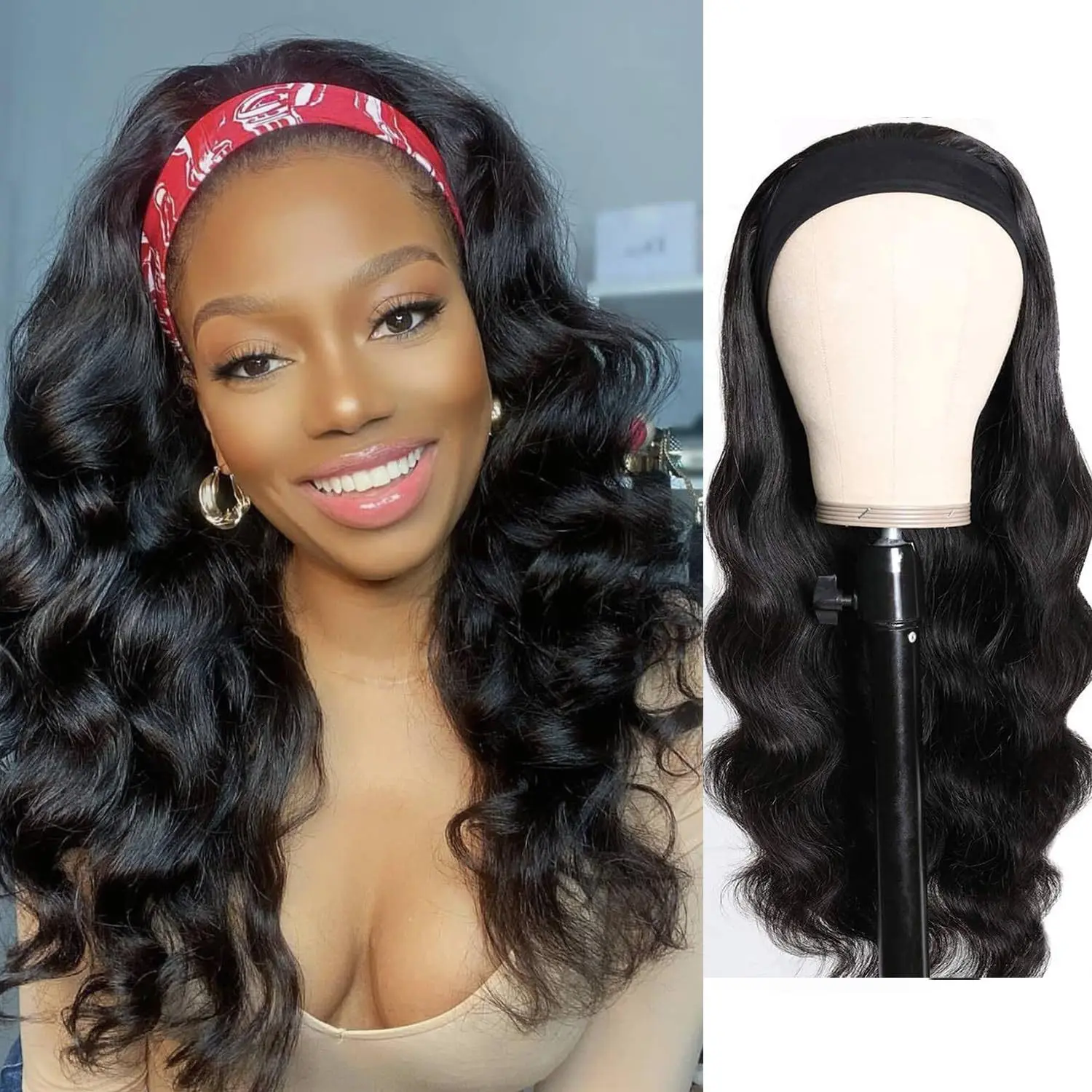 Headband Wig Human Hair Body Wave Human Hair Wigs Full Machine Made Peruvian Human Hair Wigs For Black Women Easy to Go 180%