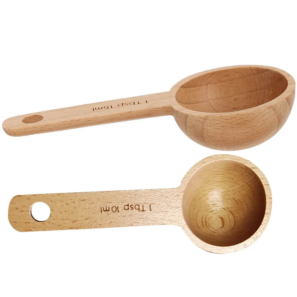 

2Pcs Natural Wood Measuring Spoon Round Head Coffee Scoop for Tea Salt Sugar Bean Storage Easy Clean Reusable Kitchen Utensil