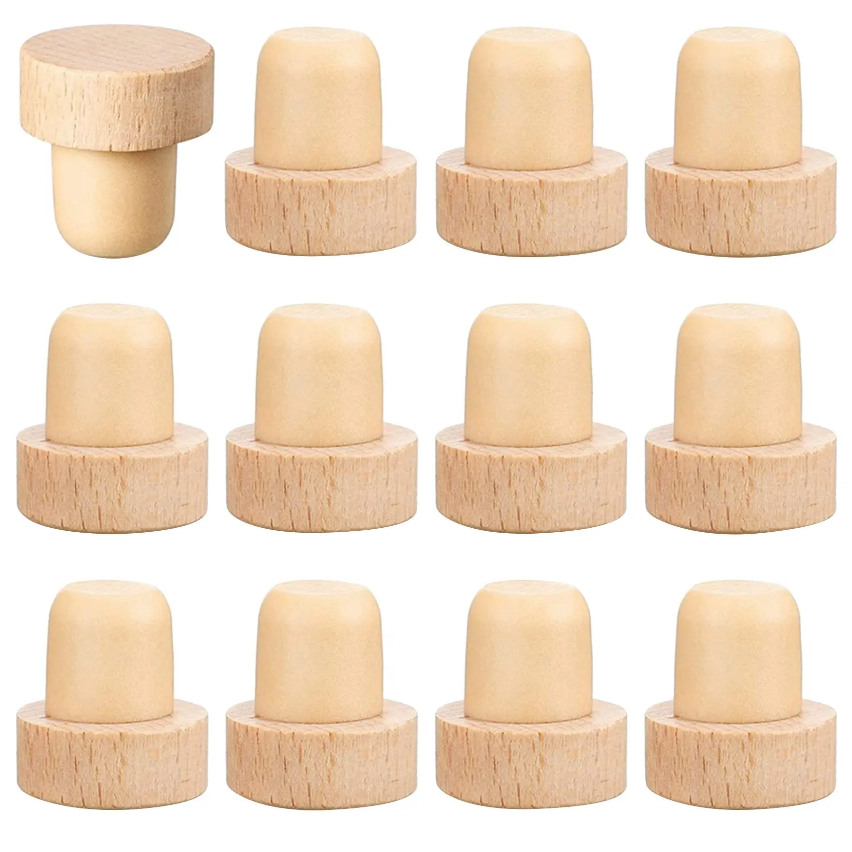 Rolhas de Garrafa em Forma de T, Plugues, Rolha, Cortiça Reutilizável, Madeira e Borracha, 12 PCs