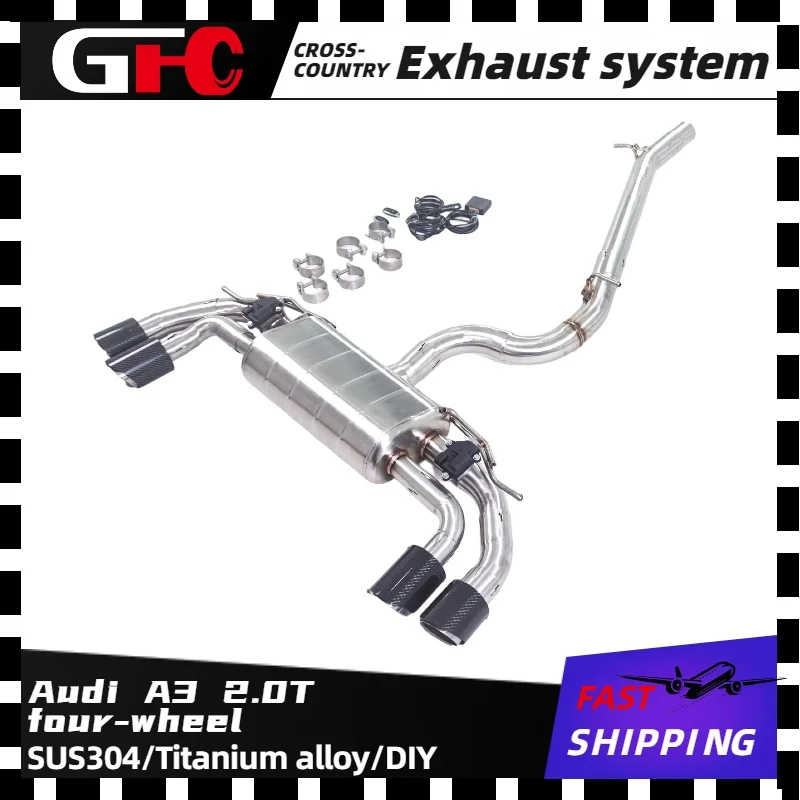 GFC Catback SUS304 High-Performance Exhaust System Valve Muffler, 4 Tips S3 Diffuser for 2014-2023 Audi A3 2.0T Four-Wheel