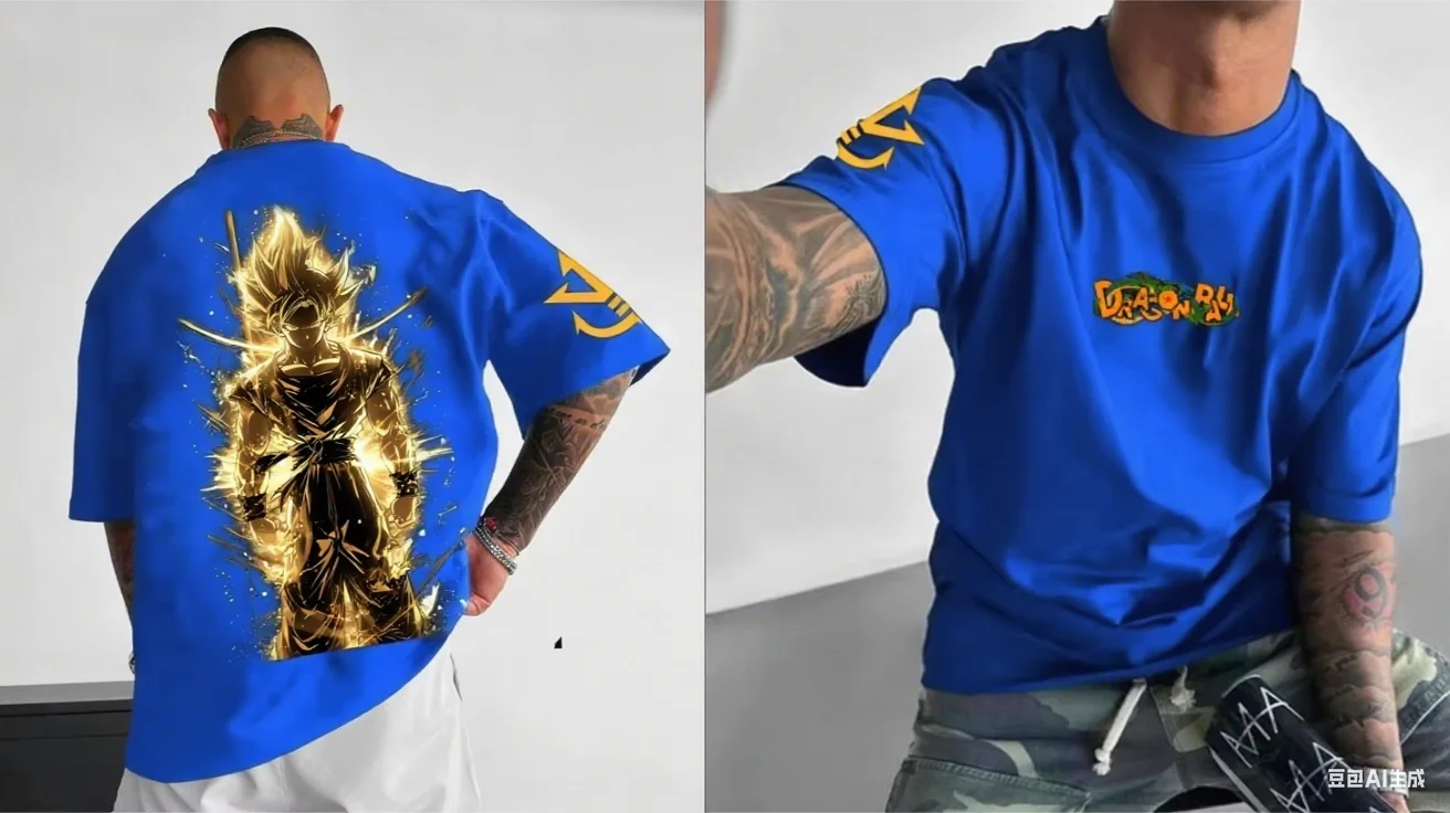 2025 moda nueva Dragon Ball Super Saiyan impresión a todo color algodón manga corta hombres y mujeres novedad de verano