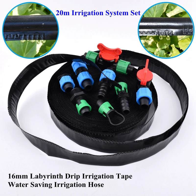 20m/Set 16mm*0.2mm Labyrinth Drip Irrigation Belt Hose Agricultural Irrigation Drip Tape Farm Water Saving Irrigation Hose Joint