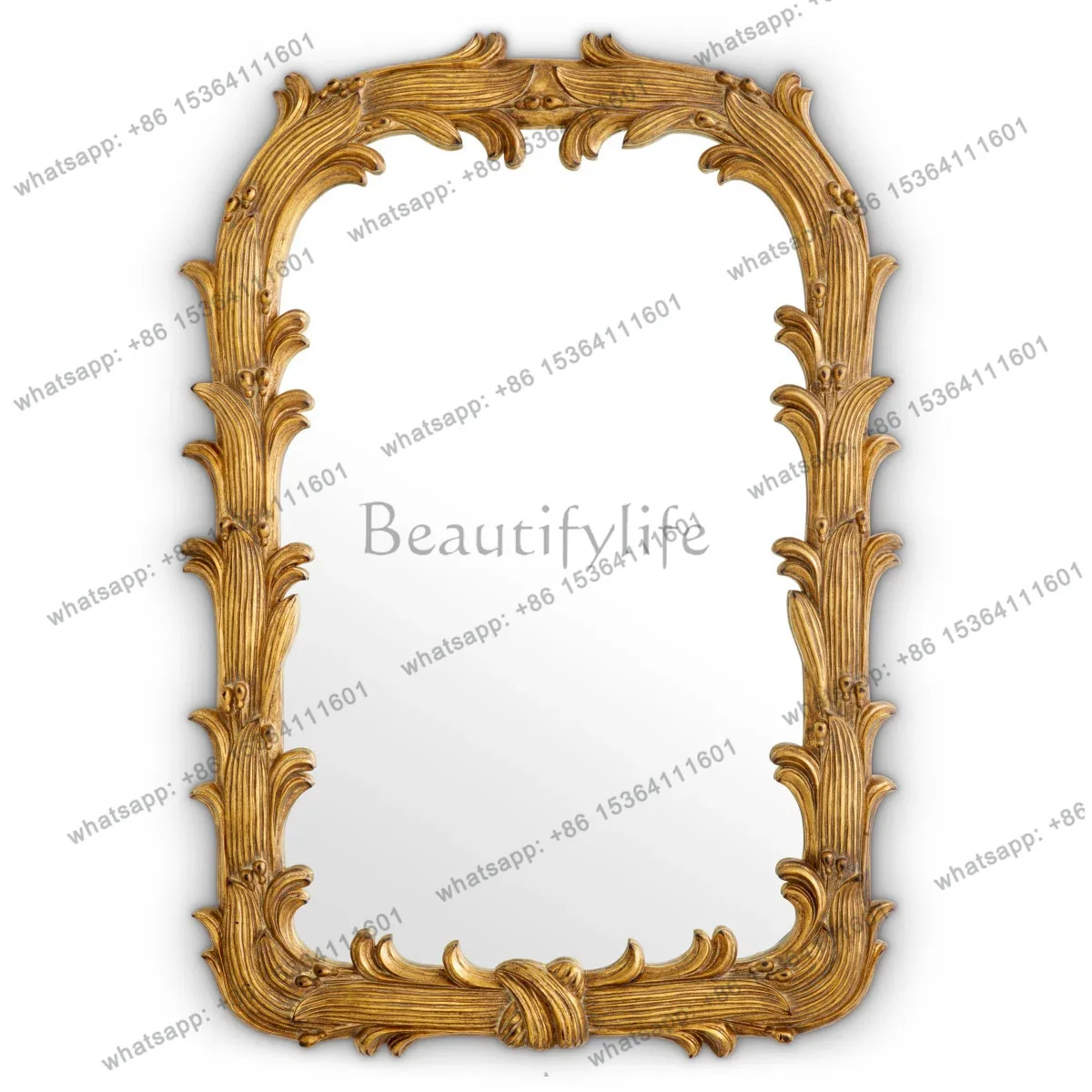 

French court style carved border wall-mounted mirror light luxury retro home decoration mirror