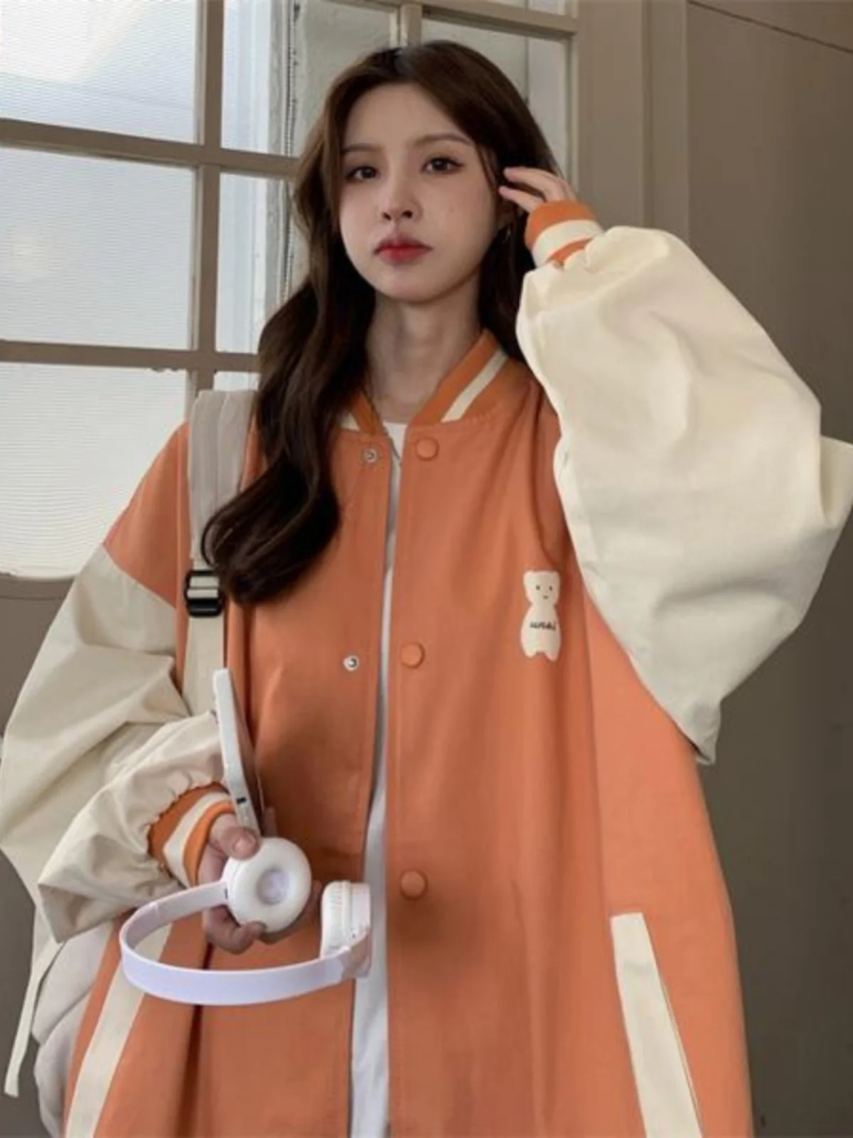 

Premium Thickened Baseball Jacket Women's Spring Autumn Loose Lazy Style Sweatshirt Commute Style Button Print Long Sleeve