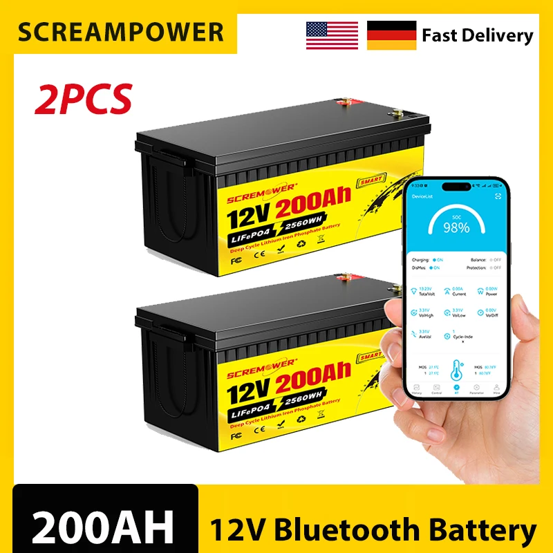 

12v 200Ah LiFePO4 Battery with Low Temperature Protection,6000+ Deep Cycles for Van,Home Solar Energy Storage Off-Grid,Trolling