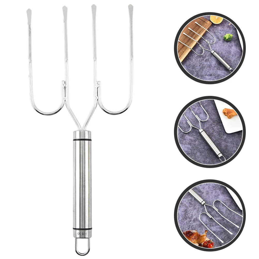 

Вилка для барбекю из нержавеющей стали, сверхмощная подъемная вилка для индейки для наружного гриля, жареной курицы, свинины, овощей, нескользящая ручка