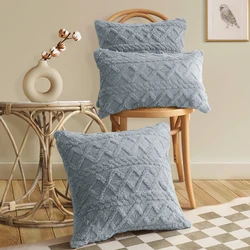 1pc double-sided jacquard plush solid color elastic pillowcase, sofa office lumbar support cover, without pillow core