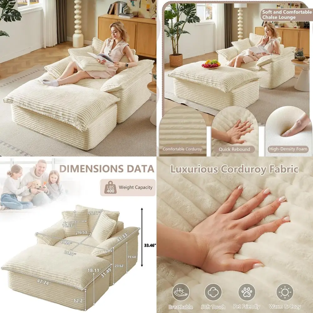 كرسي استرخاء كبير الحجم، أريكة منجدة عثمانية مع 3 وسائد، سروال قصير داخلي، أثاث مريح للاسترخاء