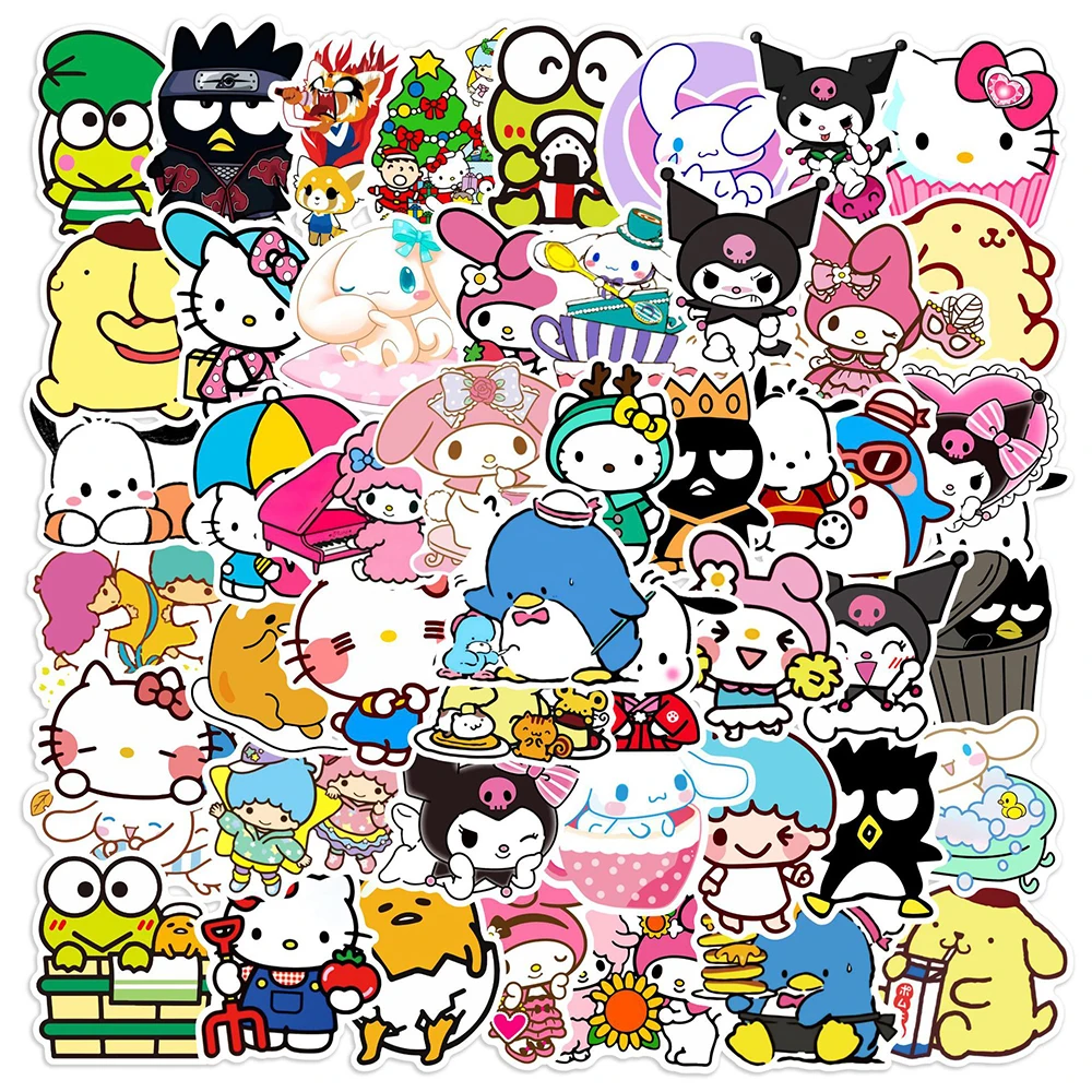 

10/30/50pcs Hello Kitty My Melody Kuromi Stickers Aesthetic Kawaii Cartoon Decals DIY Guitar Laptop Diary Sanrio Sticker Kids