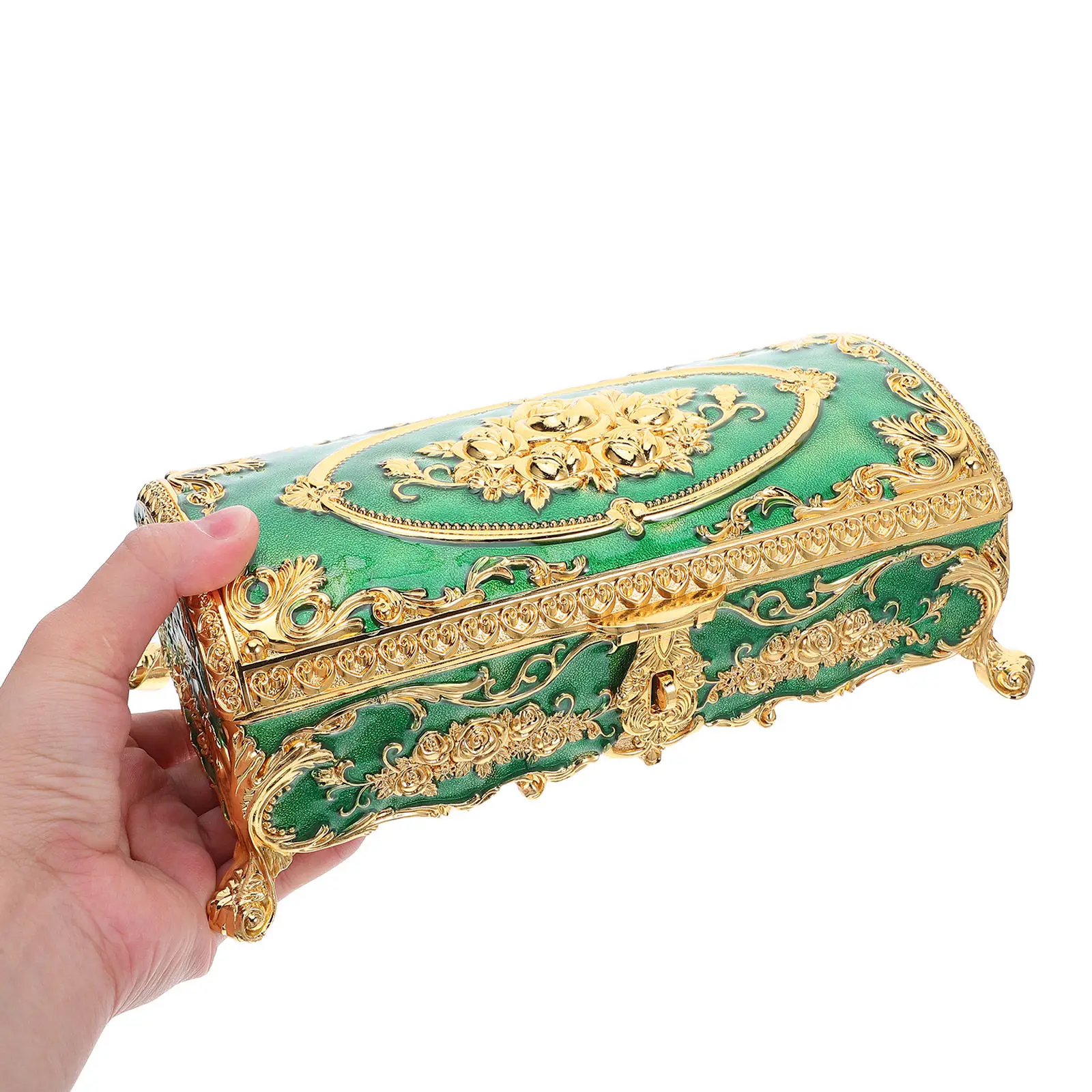 Vintage Jewelry Box Alloy Metal Trinket Storage Case with Elegance for Rings Bracelets Brooches Dresser Vanity Desk
