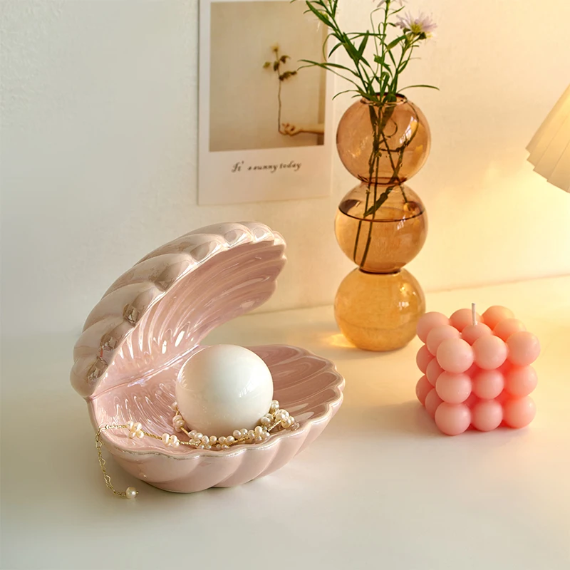 Kawaii Room Decor Shell Night Light Tray Jewelry Box Home Decoration Crafts Birthday Gift