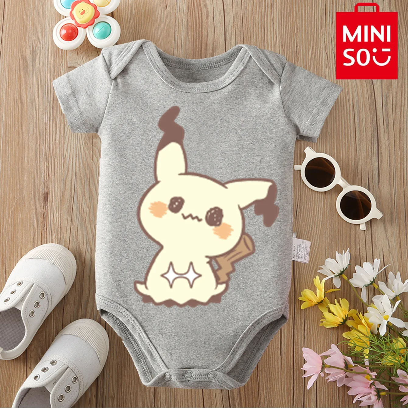 

MINISO из чистого хлопка с принтом Pichu Rowlet, удобное и мягкое боди для малышей, комбинезон-комбинезон для новорожденных от 0 до 12 месяцев