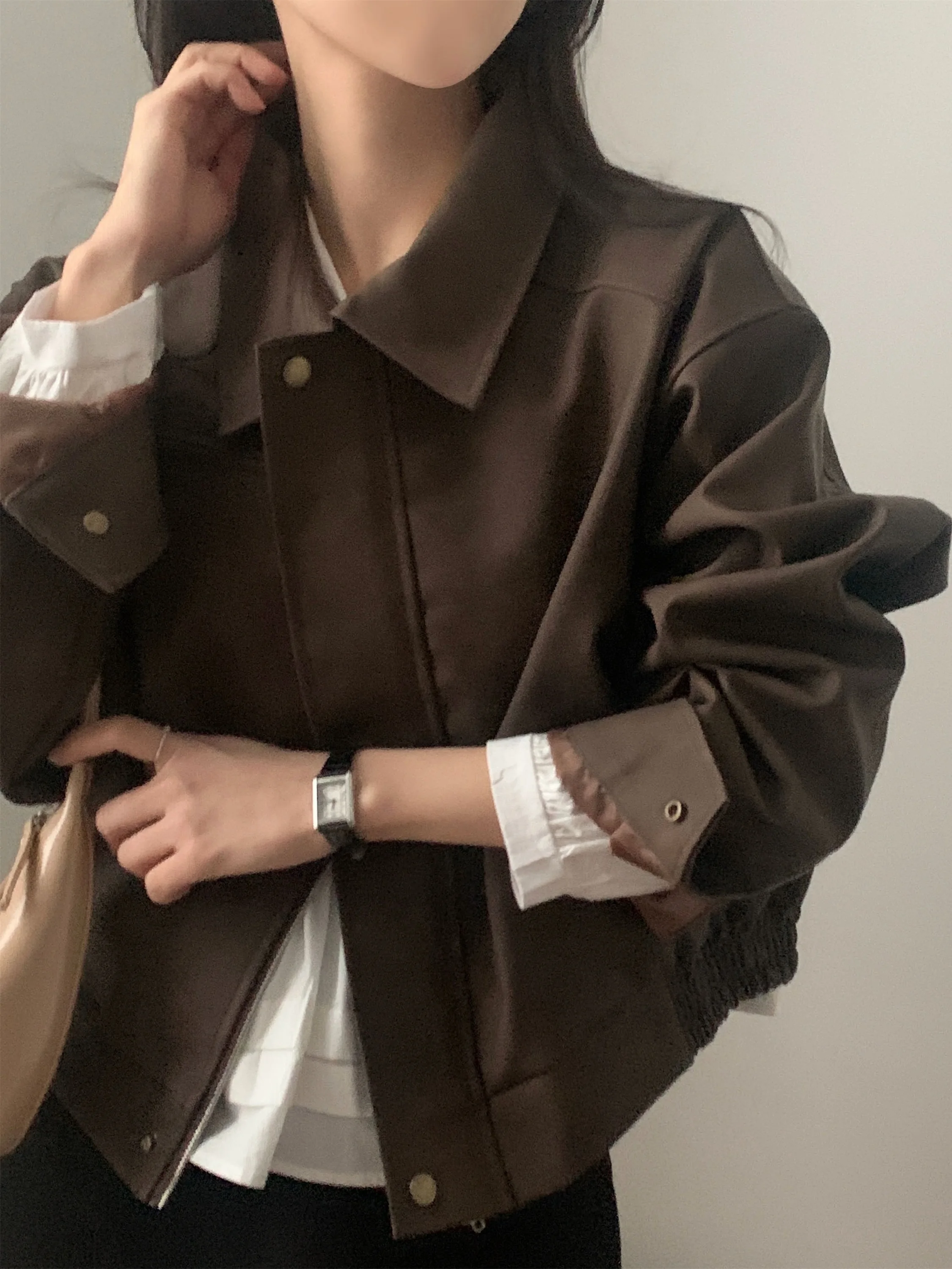 

Autumnal Zipper Suede Jaet Women's Retro Chic Sli Motorcycle Outerwear ort Korean Sle Loose Fit Ladies Coat
