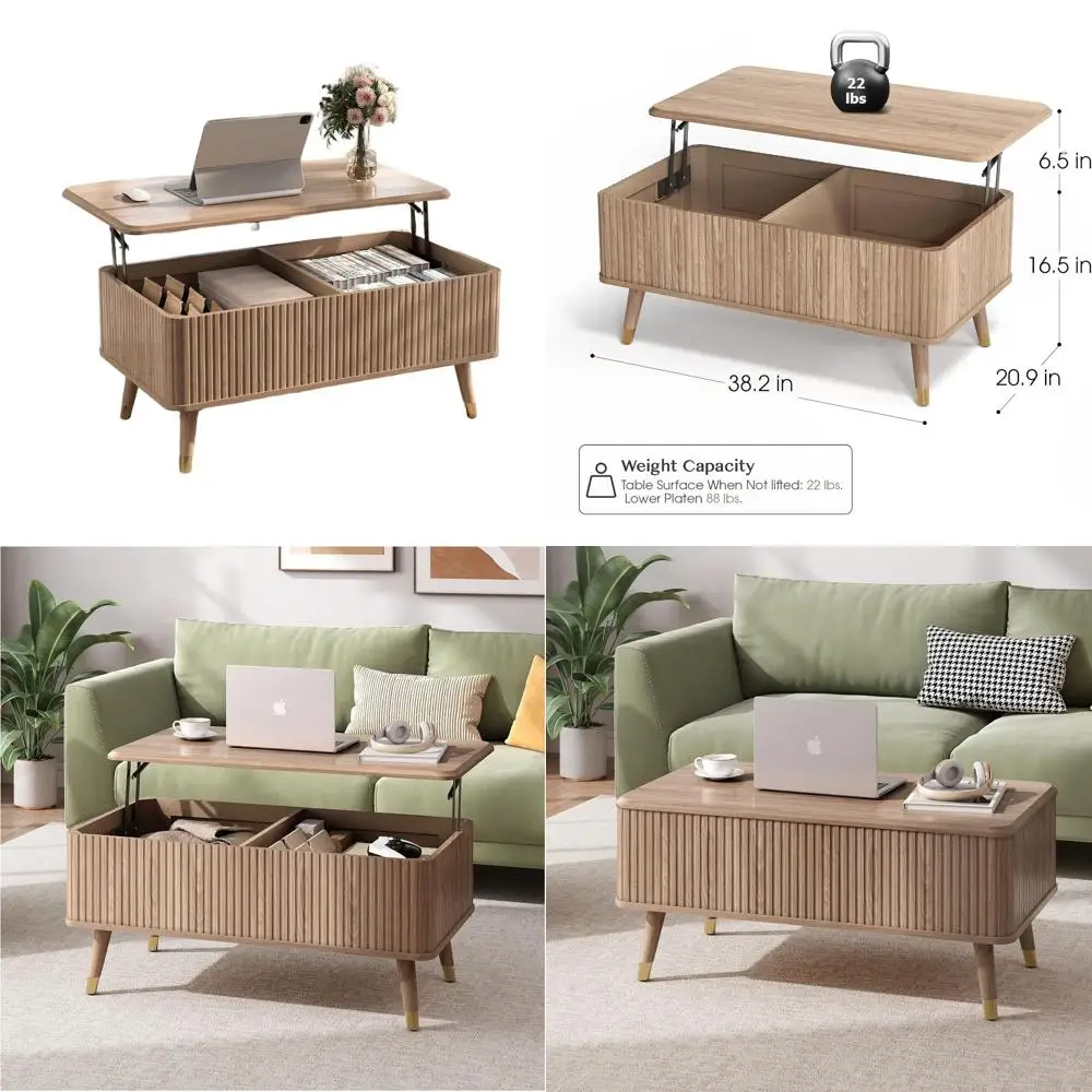 

Журнальный столик из орехового дерева середины века с подъемным верхом и открытой полкой для домашнего офиса, гостиной