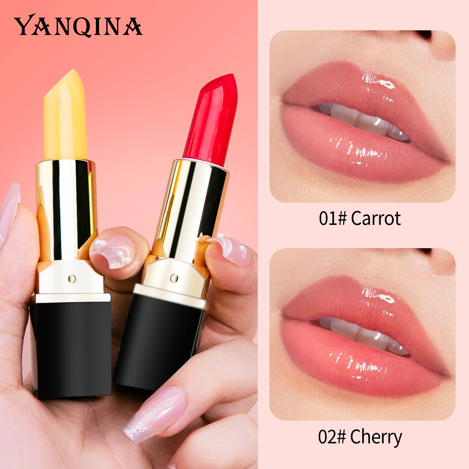 Yanqina ลิปสติกเปลี่ยนสีอบอุ่น2สีให้ความชุ่มชื้นกันน้ำลิปสติกแบบไล่ระดับสีไม่ซีดจางลิปบาล์มซ่อมใหม่