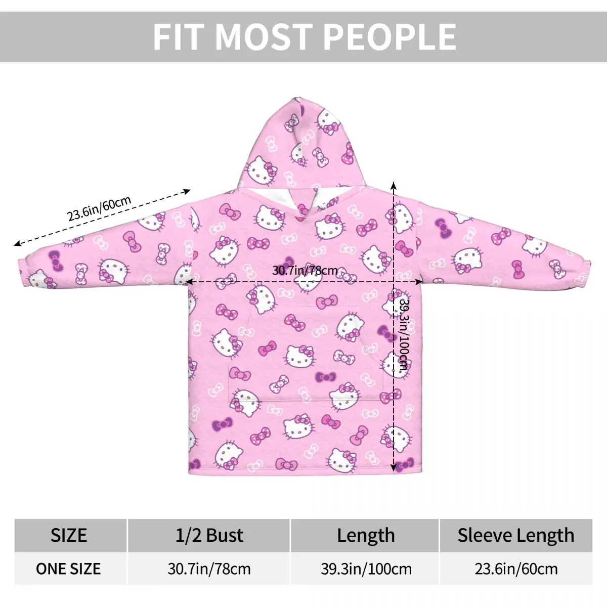 Sanrio Hello Kitty Wearable Blanket Hoodie Pajamas for Women Kitty White Oversized Sweatshirt Blanket with Pocket