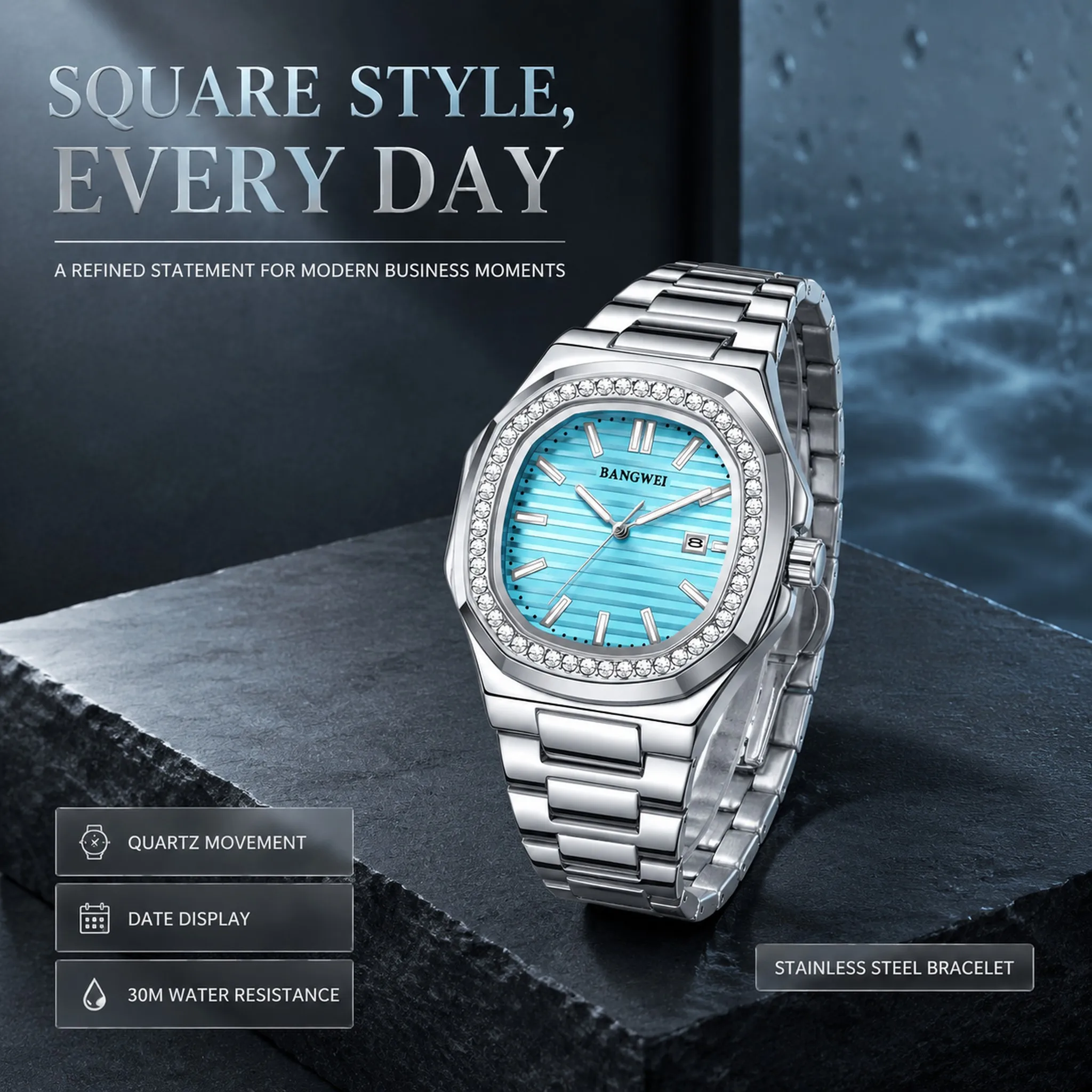 BANGWEI Luxury Quartz Man Wristwatch Sport Men Watches Waterproof Luminous Week Stainless Steel Men's Watch Male reloj hombre