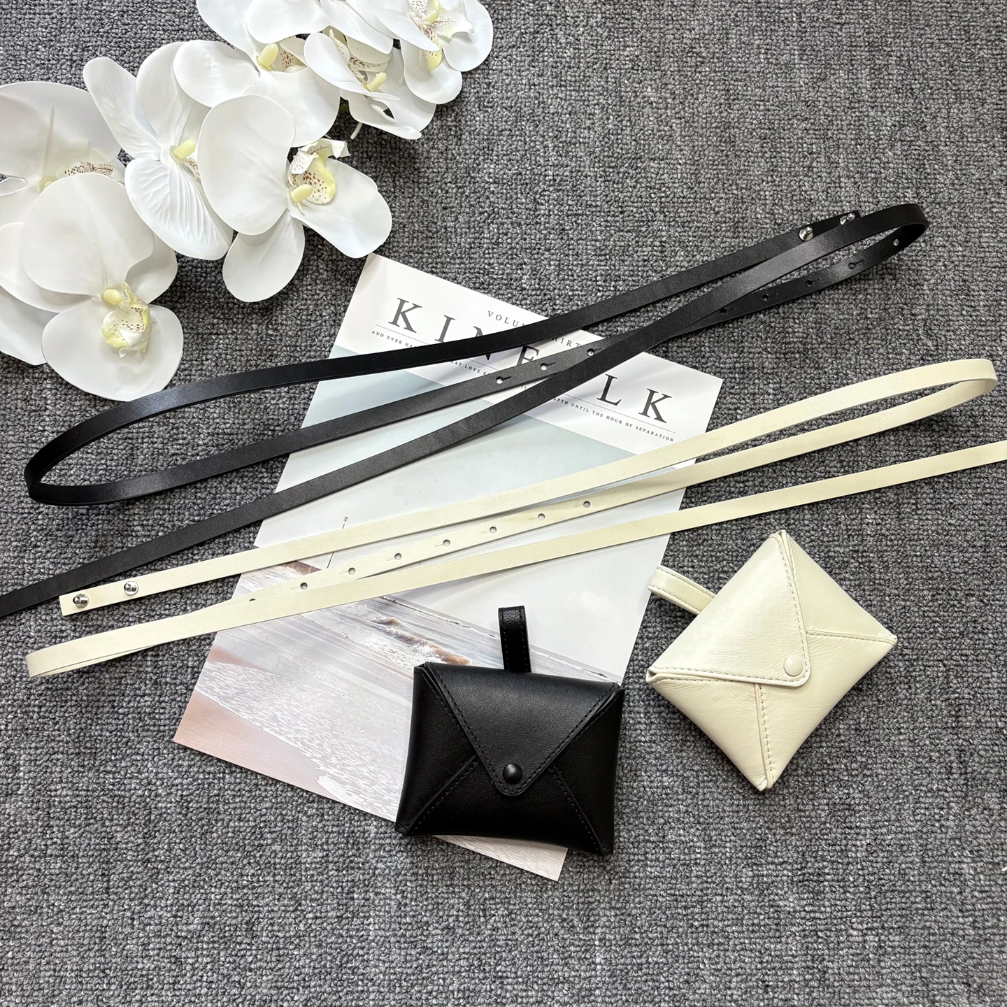 

Sheepskin small bag, thin waist belt, mini envelope hanging bag, small belt, leather accessory, long double loop, thin waist rop