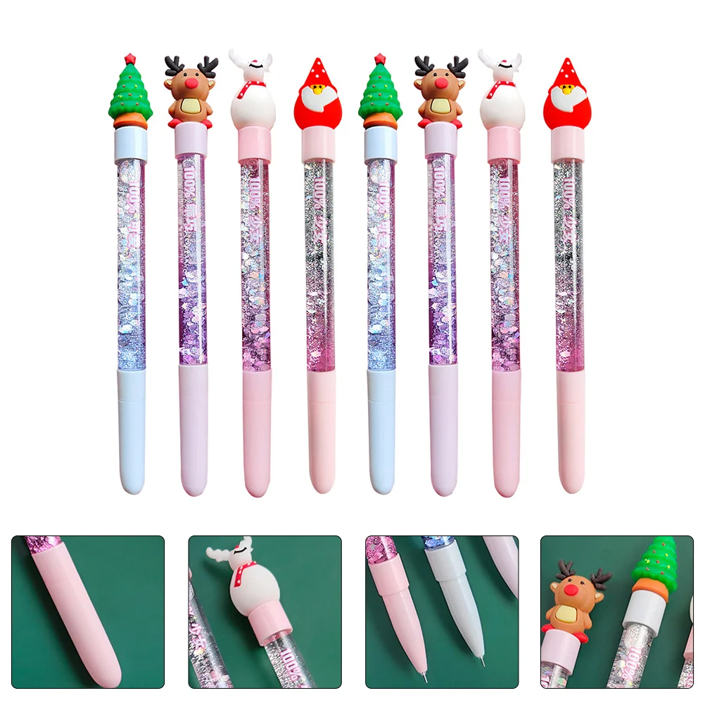 8 Pcs Christmas Quicksand Pen Christmas-themed Gel Pens Office Stationary for Exercise Cartoon Plastic Creative