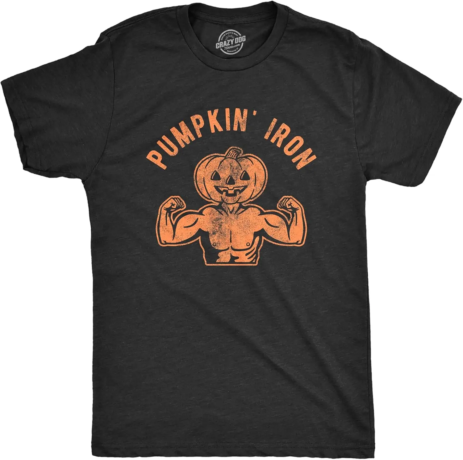 Mens Pumpkin Iron Tshirt Funny Halloween Workout Fitness Jack-O-Lantern Graphic Tee