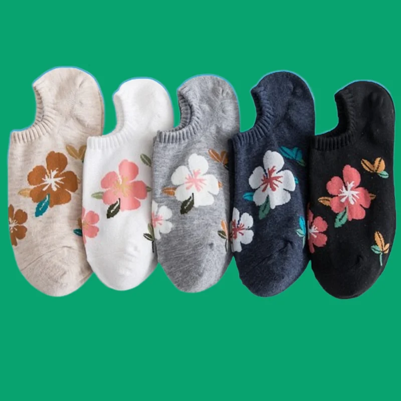 

5/10 Pairs Summer Women's Socks Thin Small Flower Shallow Mouth Socks High Quality Sweat-absorbent Breathable Invisible Socks