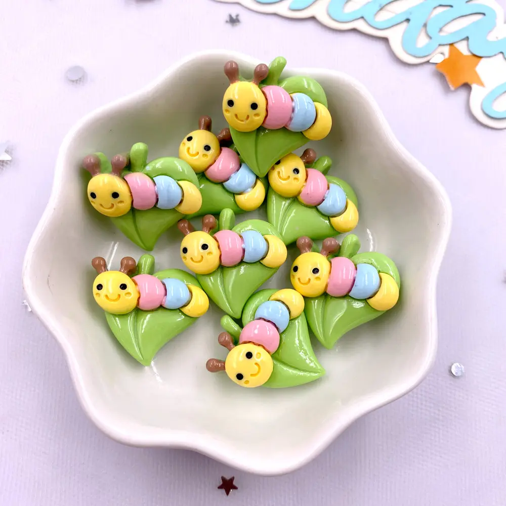 14pcs Kleurrijke Hars Cartoon Rups Bee Sprinkhaan Vlinder Kever Plaksteen Steen Beeldjes Plakboek Craft DIY Boog Decor
