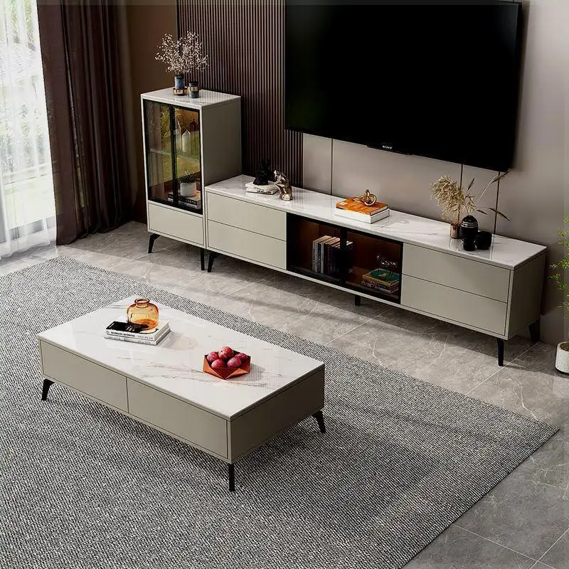 Minimalist solid wood rock panel TV cabinet combination light luxury Italian small apartment living room