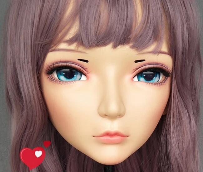 (CHUN-4)Female Sweet Girl Resin Half Head Kigurumi BJD Eyes Crossdress Cosplay Japanese Anime Role Lolita Mask With Eyes And Wig