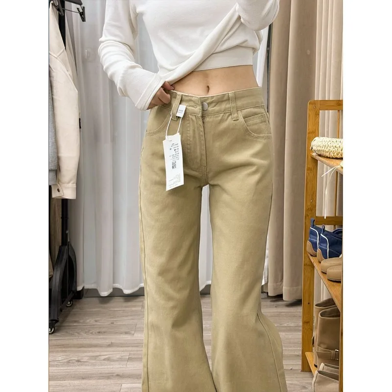 

American-style High-waisted Vintage Khaki Straight-cut Jeans for Women Spring Summer 2026 Style Slightly Flared Wide-leg Pants