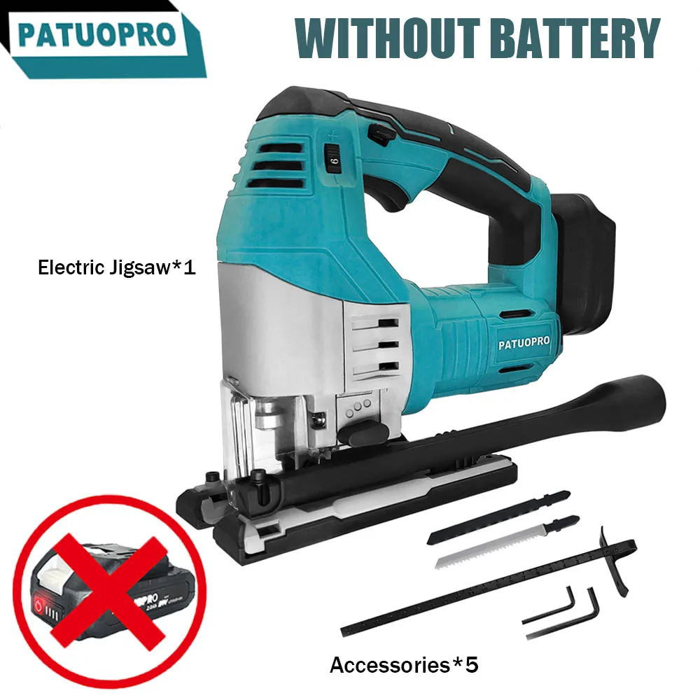 PATUOPRO 6-Speed Brushless Cordless Electric Jigsaw 4-Position Adjustable 0-45º Woodworking Handheld Saw For Makita 18v Battery