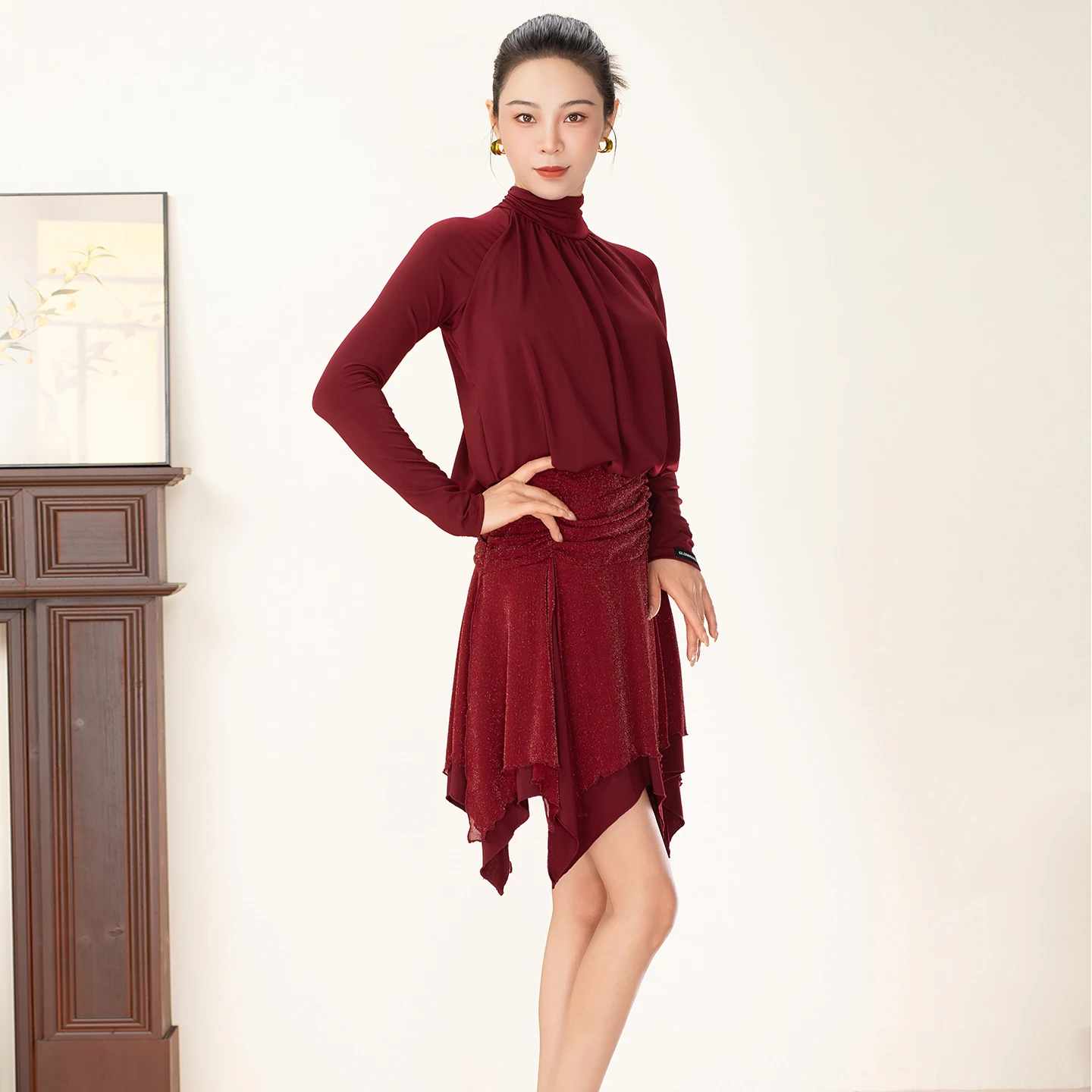 Traje de dança latina adulto feminino high-end sexy vestido de manga comprida vestidos de desempenho profissional latino trajes de prática