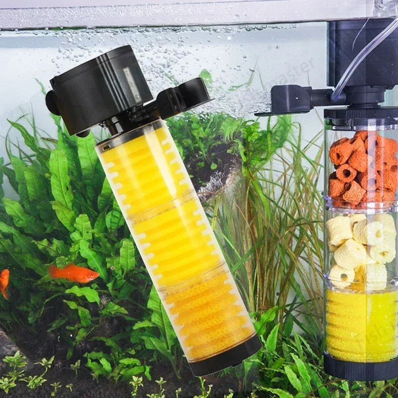 

3-in-1 Aquarium Filter Pump Silent Internal Sponge Purification Submersible Pump Built in Filter Skim Fish Tank Accessories